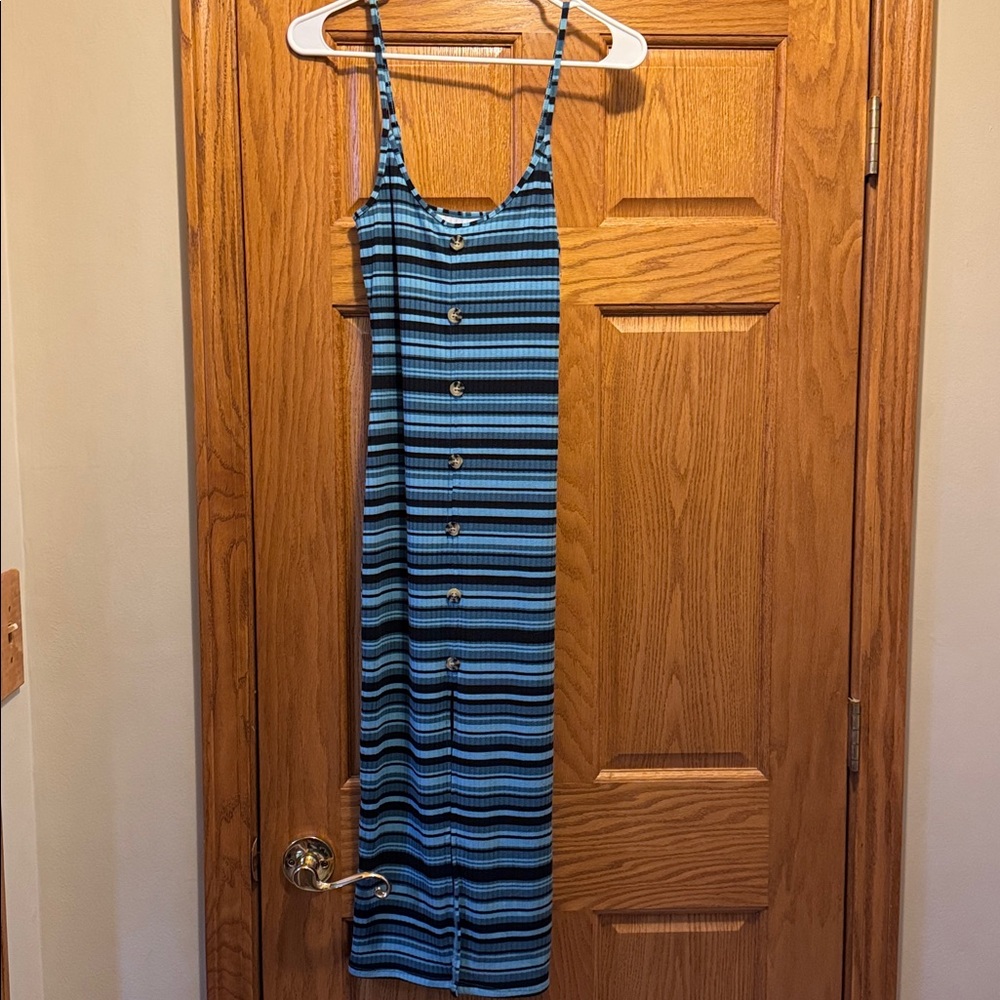Striped Blue and Black Button-Down Dress
